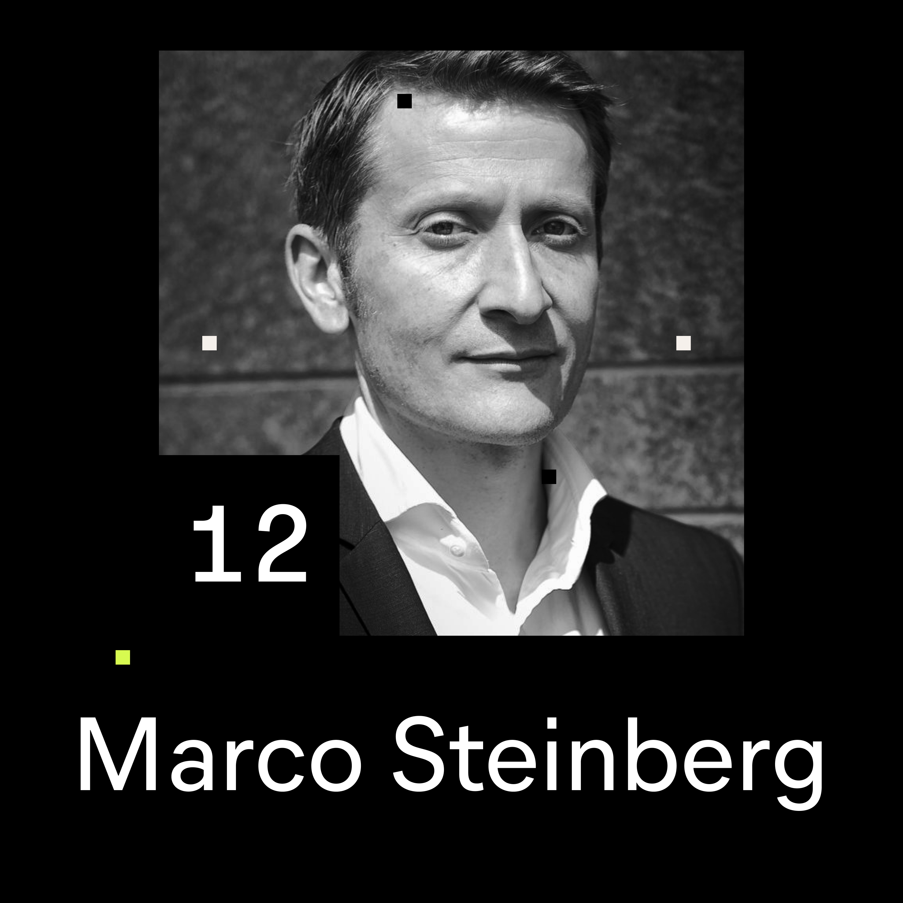 Black and white portrait of Marco Steinberg for the 12th episode of the Shaping Chaos podcast